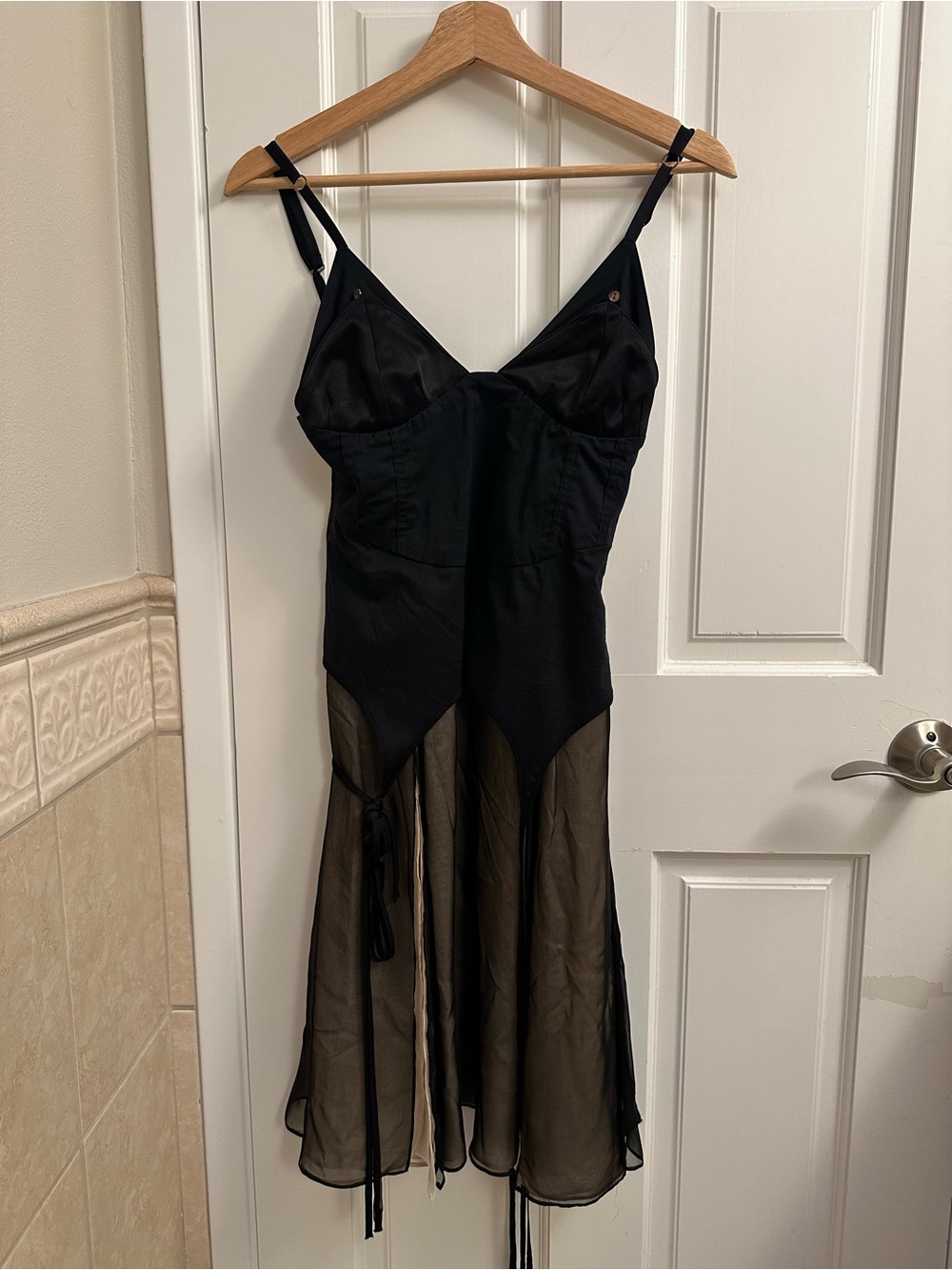 Black Sheer Panel Slip Dress - Classic Women's Evening Dress
